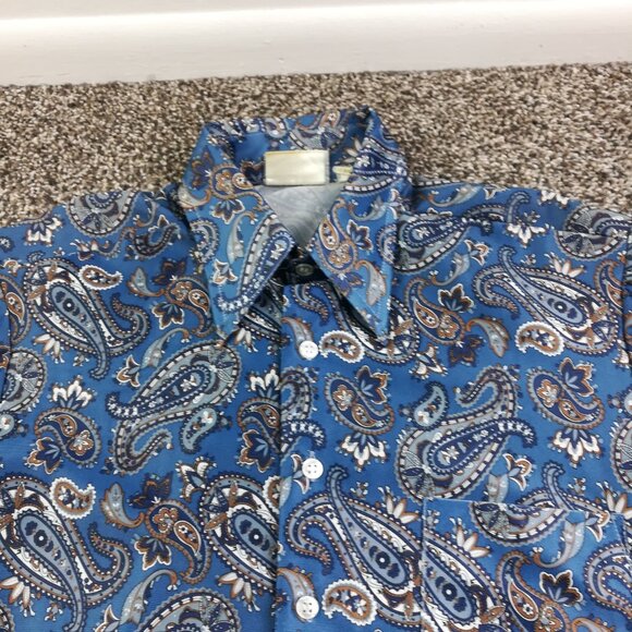 Vintage Sears Kings Road Shirt Paisley Disco Point Collar Blue Mens Medium - Picture 1 of 9